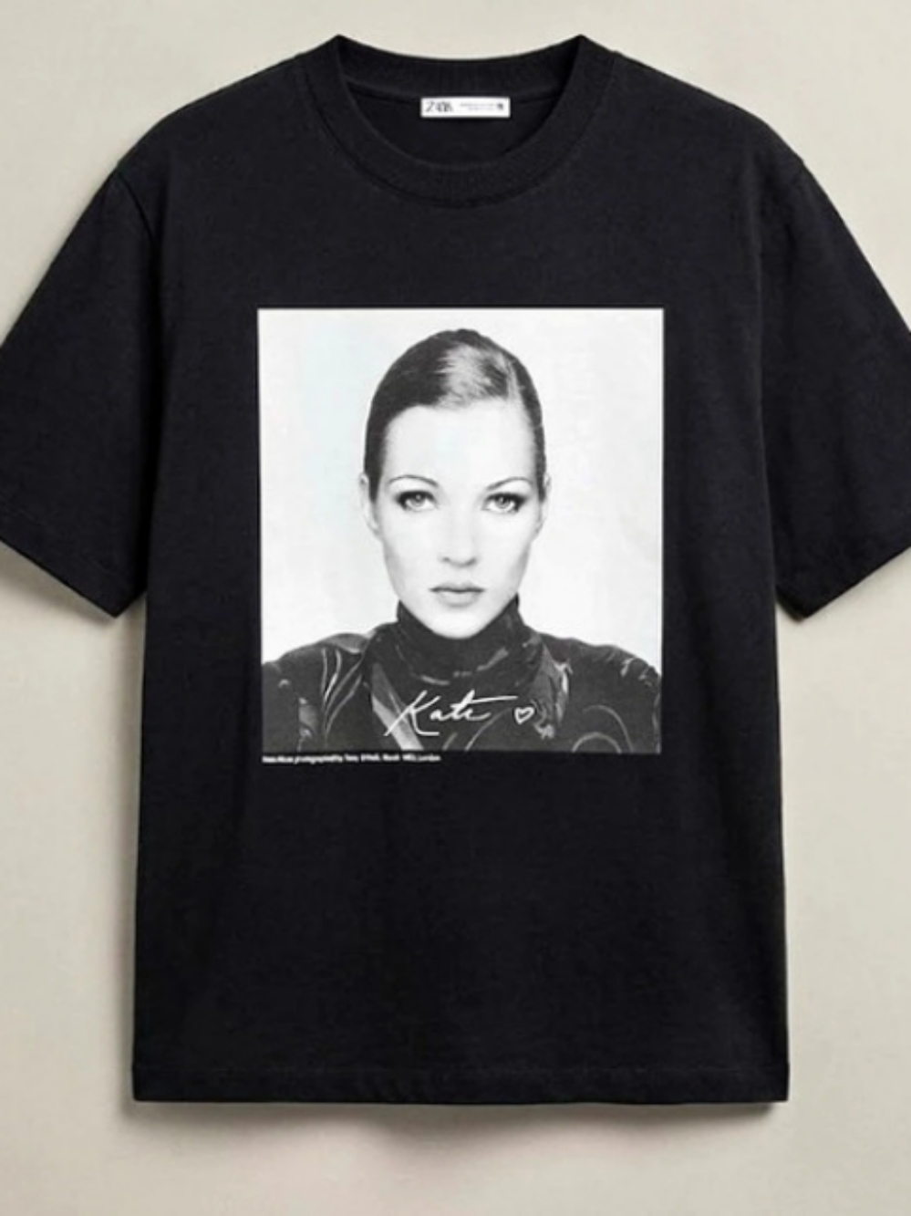 Zara Kate Moss Terry O'Neill Graphic T-Shirt Tee Black & White (Sz S) Oversized